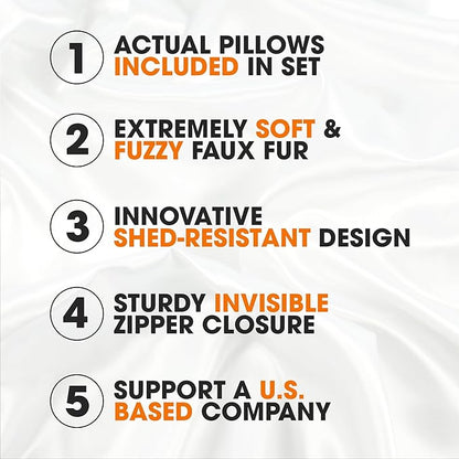 Cheer Collection Faux Fur Throw Pillows - Decorative Pillows for Couch, Bed Throw Pillows, Grey Accent Pillows for Bedroom or Living Room Aesthetic, Set of 2 Furry Throw Pillows, 12" x 20"