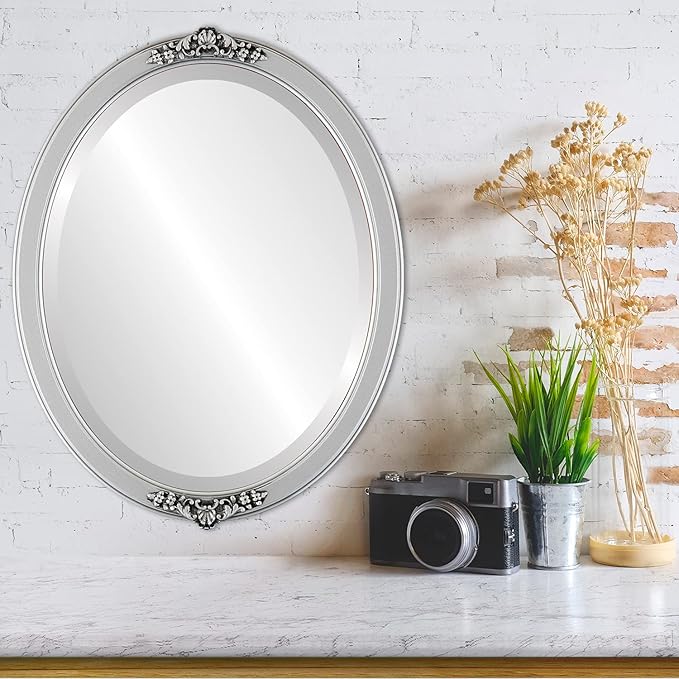 OVALCREST Oval Beveled Wall Mirror for Home Decor - Athena Style - Silver Spray - 21" x 17" Outside Dimensions