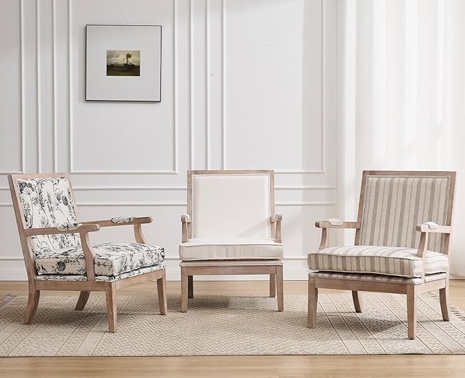 chairus Farmhouse Linen Accent Chair Set of 2, Upholstered Reading Chair with Solid Wood Frame Lounge Arm Chair with High Back for Living Room, Reception Room, Waiting Room, Beige