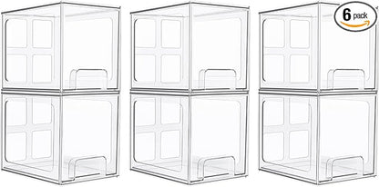 Vtopmart 6 pack Stackable Storage Drawers, 6.6''Tall Acrylic Bathroom Makeup Organizers,Clear Plastic Drawers For Vanity, Undersink, Kitchen Cabinet,Pantry Organization and Storage