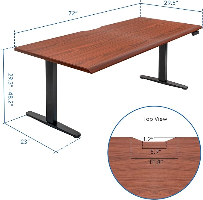 Mount-It! 72" Premium Woodgrain Electric Standing Desk – Hazelnut Adjustable Height Executive Sit Stand Desk with Memory Settings, Black Frame, Ergonomic Edge, One-Piece Desktop