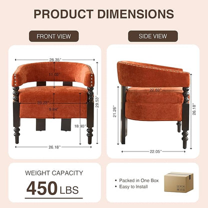 LOULENS Barrel Accent Chairs Set of 2, Vintage Chenille Upholstered Lounge Chair with Solid Wood Legs, Comfy Leisure Side Armchair for Living Room, Bedroom, Reading Nook, Corner, Orange