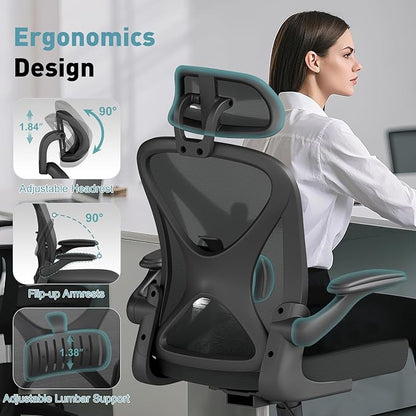 ZZH Ergonomic Office Chair Set of 4 with Adjustable Lumbar Support and Headrest, Mesh Home Office Desk Chair with Wheels and Flip-up Arms, Black