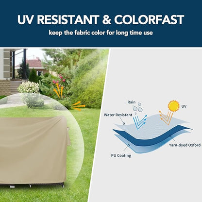 Easy-Going Rectangle Patio Furniture Cover Waterproof Outdoor Dining Table and Chair Cover Anti-UV Outside Sectional Sofa Set Covers (124"L x 71"W x 28"H, Camel)