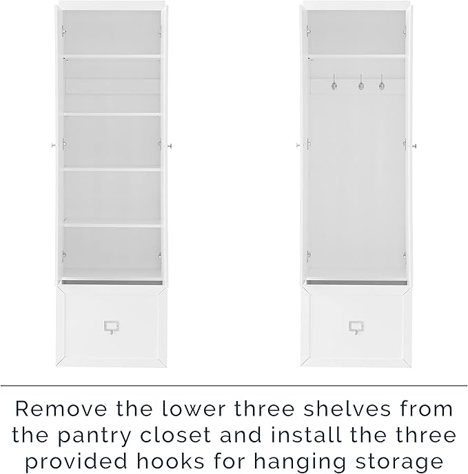 Crosley Furniture Harper 6-Piece Hall Tree, Storage Cabinet, Shoe Rack Bench, and Wall Shelf Set with Hooks, White