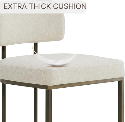 26" H Counter Height Bar Stools Set of 2, Modern Linen Fabric Upholstered Barstools with Backrest for Kitchen Island, Gold Metal Frames, Linen