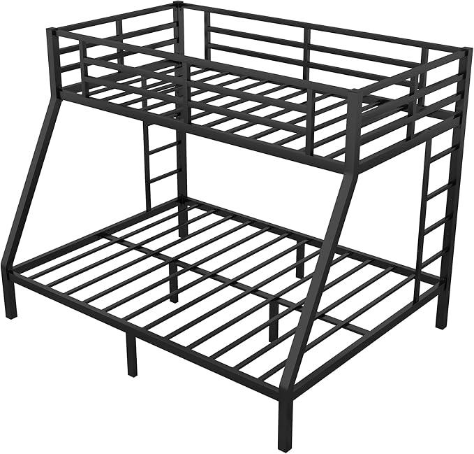 Bellemave Twin XL Over Queen Bunk Bed for Adults, Twin XL Over Queen Bunk Beds Frame with 2 Ladder and Full Length Guardrail, Easy Assemble, Mattress Not Included, Black