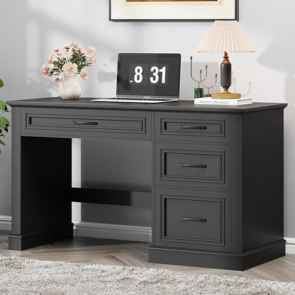Farmhouse 47" Executive Desk, Computer Desk with Drawers and File Drawer, Workstation Computer Desk with Charging Station for Home Office, Study,(Pure Black)