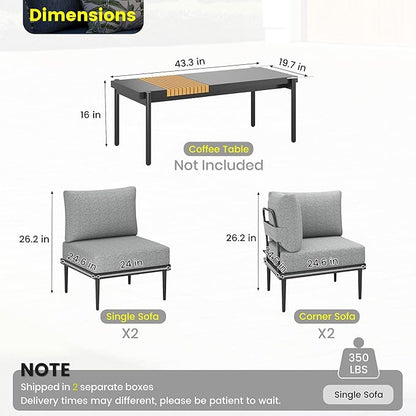 Sundale Outdoor 4 Pieces Metal Patio Furniture Set, Outdoor Sectional Sofa w/6 Inch Olefin Cushion, Modern Outdoor Conversation Sets