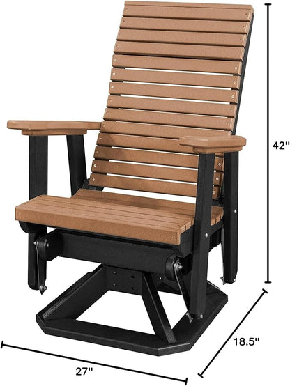 DutchCrafters Modern Horizontal Slat High Back Poly Adirondack Swivel Glider Outdoor Patio Chair (Black & Cedar)