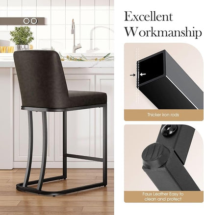 Sophia & William Counter Stools Set of 2, Counter Height 24" Bar Stools with Back for Kitchen Island, Faux Leather Upholstered Bar Stools,330lbs,Grey