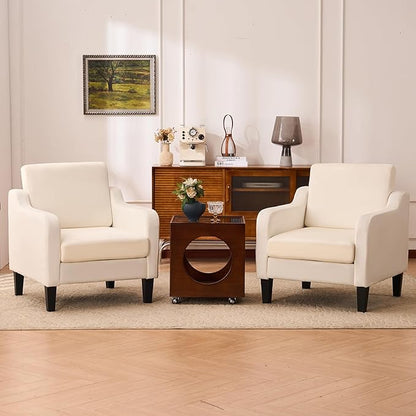 Accent Chairs Set of 2 for Living Room, Modern Velvet Living Room Chairs with Wide Backrest, Upholstered Comfy Chair with Cushion, Oversized Sofa Chair with Wood Legs, Single Armchair, Beige