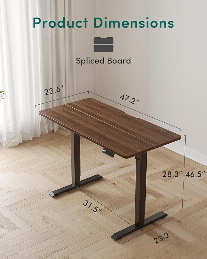 CubiCubi 48 x 24 Inches Electric Standing Desk, Height Adjustable Sit to Stand Desk, Home Office Table with Splice Board(Black Walnut)