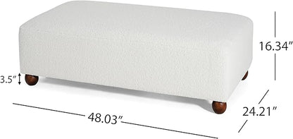 Christopher Knight Home Rika 48" Comfy Boucle Upholstered Bedroom Bench, Ottoman Bench with Rounded Wooden Legs, Spacious Seating, Long Footstool for Living Room, Entryway Bench, White + Walnut