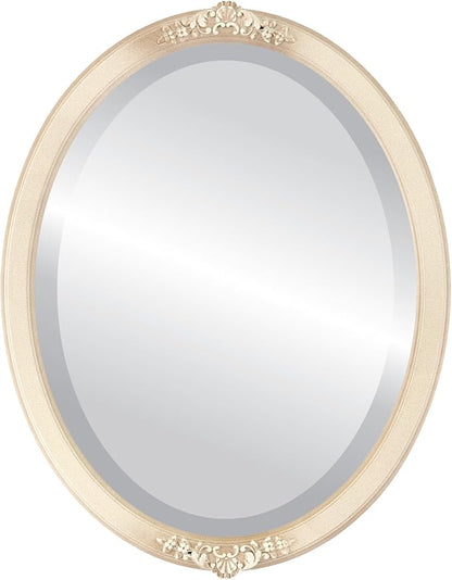 OVALCREST Oval Beveled Wall Mirror for Home Decor - Athena Style - Taupe - 18" x 14" Outside Dimensions