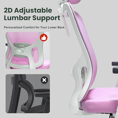 Ergonomic Office Chair - 350LB Mesh Office Chair with Adjustable Lumbar, High Back Computer Desk Chair with 3D Armrests, Comfy Chair with 2D Headrest & Tilt Function for Study, Work, Gaming