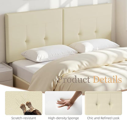 Upholstered King Size Headboard, Headboard King with Sturdy Metal Legs, Tufted Upholstery Design Bed Headboards with Adjustable Width & Height (Beige)