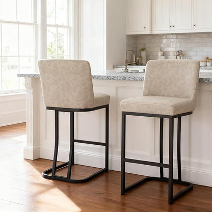 MAISON ARTS Counter Height Bar Stools with Back Set of 2 for Kitchen Counter, 24 Inch Modern Upholstered Faux Leather Barstools Farmhouse Bar Chairs Luxury Island Stools Support 330LBS, Light Grey