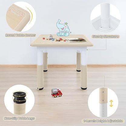 Toddler Table, 7 Level Height Adjustable Kids Play Furniture for Ages 3-8, Rectangular Plastic, 23.6" W x23.6 L, Multi-Activity Desk with Graffiti Desktop for Home & Daycare
