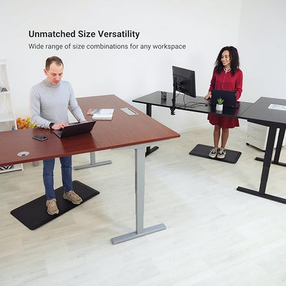 Progressive Desk Stand Up Height Adjustable Standing Desk - L Shaped 85" x 72" Corner Computer Rising Workstation Electric Table - Gray Frame, Dark Cherry Top