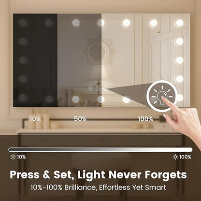 WTTY LED Bathroom Mirror with Lights 72"x32" Hollywood Wall-Mounted Mirror with 3 Color Temperatures, Stepless Dimmable Bulbs, Anti-Fog & Shatter-Proof