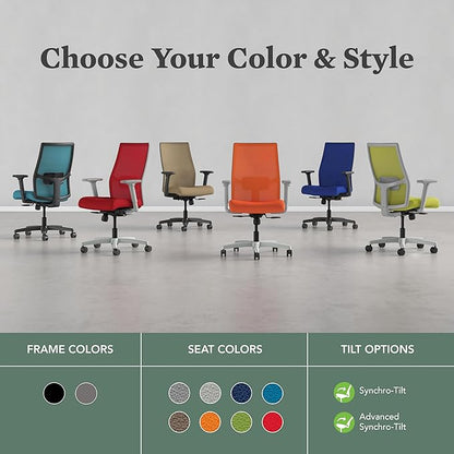 HON Ignition 2.0 Mid Back Task Chair, Spectrum Mesh, Standard Synchro-Tilt Control, Office Chair with Lumbar Support, Height and Width Adjustable Arms, Titanium Frame, Leaf