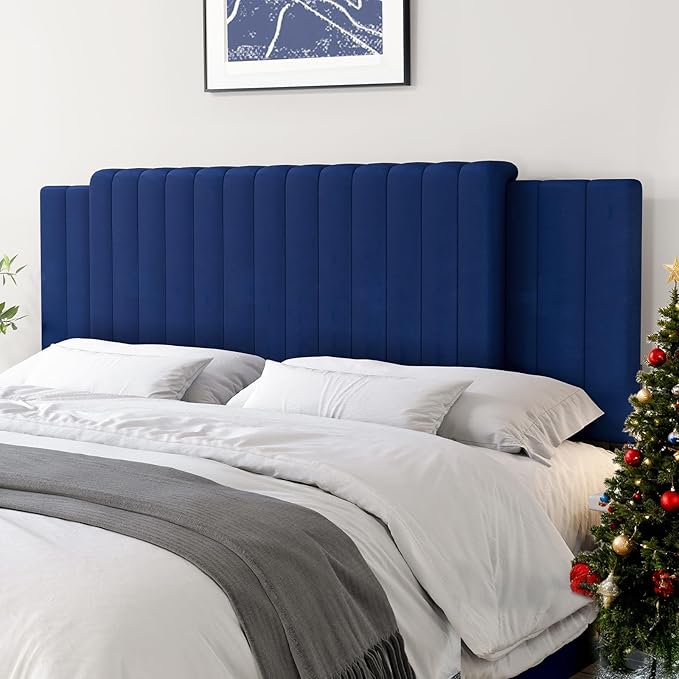 Upholstered Tufted Velvet Headboard, 3 in 1 Headboard for Full/Queen/King Size Bed, Height & Width Adjustable Head Board, Attach Frame, Study & Comfortable, Ideal for Bedroom, Dorm, Guest Room, Blue