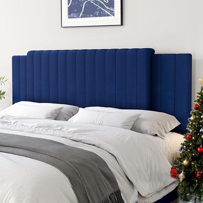 Upholstered Tufted Velvet Headboard, 3 in 1 Headboard for Full/Queen/King Size Bed, Height & Width Adjustable Head Board, Attach Frame, Study & Comfortable, Ideal for Bedroom, Dorm, Guest Room, Blue
