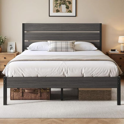 Queen Bed Frame with Headboard and Footboard, Metal Platform Bed Frame with Under Bed Storage, All-Metal Support System, No Box Spring Needed, Easy Assembly,Vintage Grey