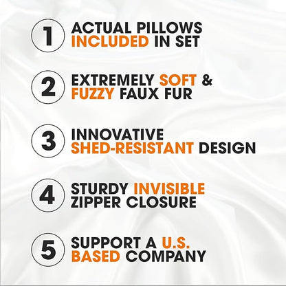 Cheer Collection Faux Fur Throw Pillows - Decorative Pillows for Couch, Bed Throw Pillows, Sand Accent Pillows for Bedroom or Living Room Aesthetic, Set of 2 Furry Throw Pillows, 22" x 22"