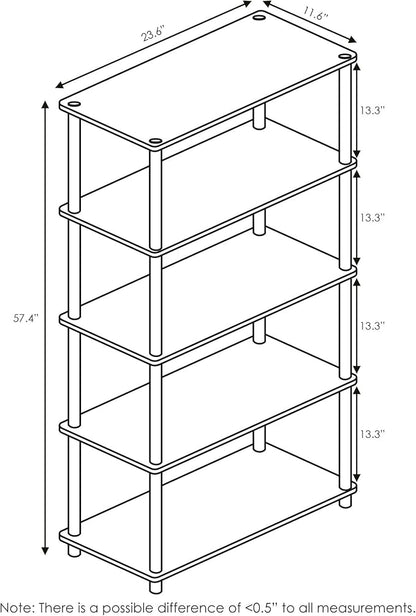 Furinno TURN-N-TUBE Storage Shelves, 5-Tier Book Shelf, Corner Shelf, Toolless Open Shelves, for Organization and Storage, Living Room, Garage, Home Office, Beech