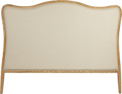 Creative Co-Op Modern Farmhouse Solid Oak Wood Headboard with Linen Upholstery, Natural and Beige, Queen