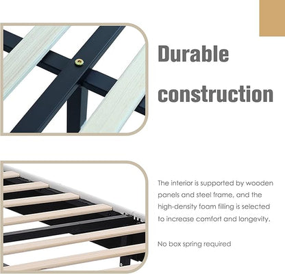AGARTT Upholstered Platform Bed Frame Queen Size with Headboard and Footboard/Wooden Slats Support/No Box Spring Needed/Easy Assembly,White Linen
