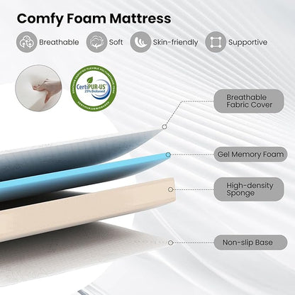 Giantex Twin Folding Bed Frame with Mattress, 75" x 38" Portable Rollaway Guest Bed with Memory Foam Mattress & Metal Frame, Space Saving Roll Away Beds with Mattresses for Adults Guest Apartment
