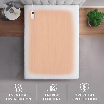 Sunbeam Electric Heated Mattress Pad Soft Cozy Fabric Fast Heating 12 Heat Settings 12-Hour Auto Shut-Off Deep Pocket Skirt Machine Washable Full 75" x 54"