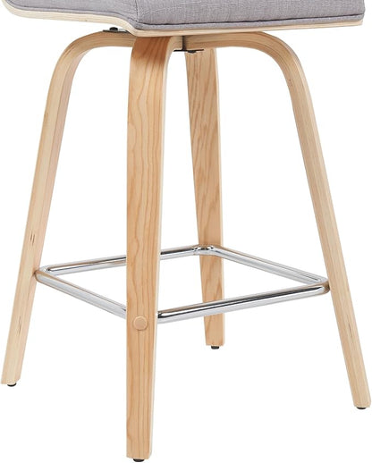 Vienna Modern Counter Height Swivel Bar Stool with Grey Upholstered Seat and Patterned Oak Wood Frame Set of 3