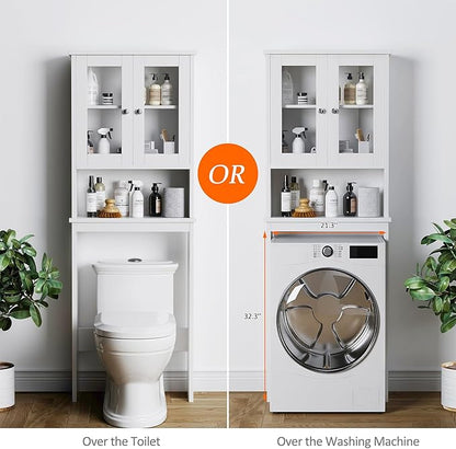 Meilocar Over The Toilet Storage Cabinet, Bathroom Storage Organizer Over Toilet, Space Saver W/Adjustable Shelf & Open Shelf, White