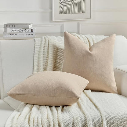 FUTEI Dusky Pink Chenille Decorative Throw Pillow Covers 16x16 Inch Set of 2,Soft Cozy Faux Linen Textured Cushion Case,Farmhouse Home Decor for Couch Living Room