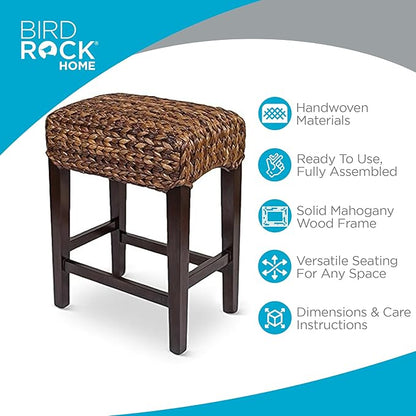 BIRDROCK HOME Seagrass Backless Counter Stools - Handwoven with Natural Fibers & Mahogany Wood Frame, Fully Assembled Seating for Indoor & Outdoor Use, for Kitchen or Dining Area - Espresso (1)