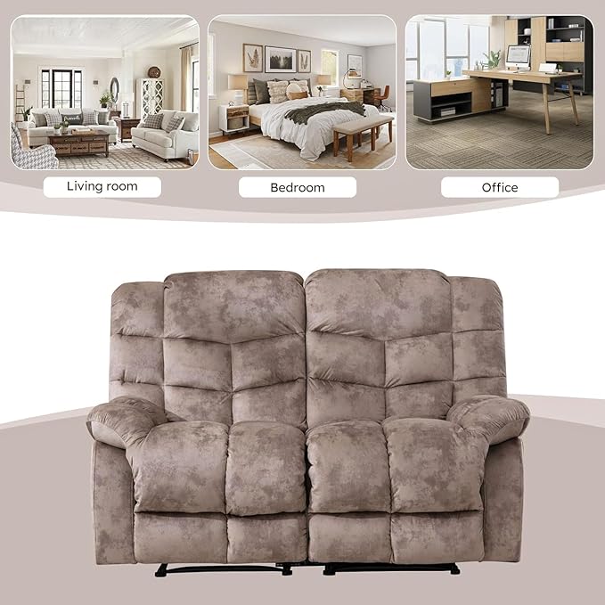 EBELLO Manual Recliner Couch Set, Soft Fabric Reclining Living Room Set, Included Single Recliner Chair and Loveseat Sofa, Light Brown