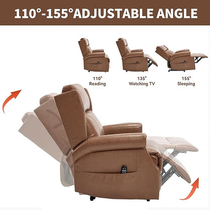 Manual Recliner Chair with Massage & Lumbar Heat, Breathable Leather Reclining Chair for Adults, Humanized Design Easy to Install Living Room Recliners Camel Brown