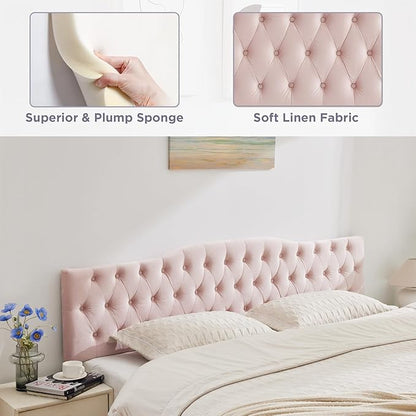 Upholstered King Headboard, Button Diamond Tufted Headboard with Adjustable Height and Solid Wood Leg, Velvet Padded Headboards for King Size Bed, Modern Head Board (Pink)