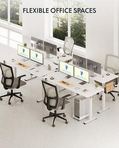 FLEXISPOT 79 x 32 Inch Large Standing Desk, Stand Up Desk with Splice Board, Rising Desks for Home Office, Office Desk with Cup Holder and Headphone Hook (White Frame + White Top, 2 Packages)