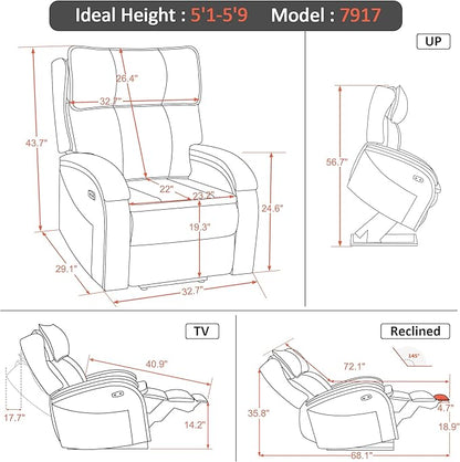 MCombo Power Lift Recliner Chair Sofa with Massage and Heat, Adjustable Headrest for Elderly People, Solid Wood Armrest, USB Ports, Side Pockets, Faux Leather 7917 (Black, Medium)