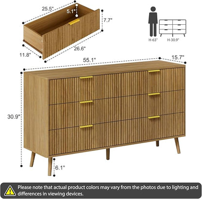 LYNSOM Fluted Dresser and Nightstand Sets 2 Piece, 2-Drawer Nightstands and 6-Drawers Dresser, Wood Bedroom Furniture Set for Home, Bedroom, Hallway, Natural Oak