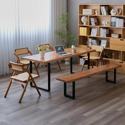 Stylish Solid Wood Office Desk with Sturdy Metal Base - Durable Multi-Size Executive Computer & Dining Table - Perfect for Home Office & Work Environments (Brown, 47in)