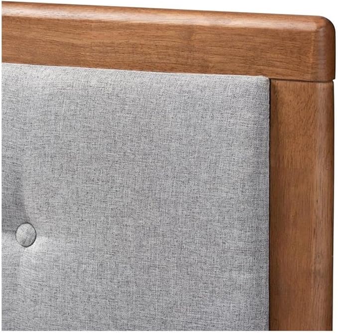 Mid-Century Marvel Fabric Upholstered Walnut Brown Finished Wood Headboard, Wall Mount Headboard King/Light Gray