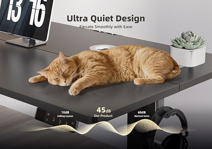 YDN Electric Standing Desk Adjustable Height, 48 x 24 Inches Stand up Desk with Cable Management, Home Office Desks with Splice Board & Black Frame, Black Top