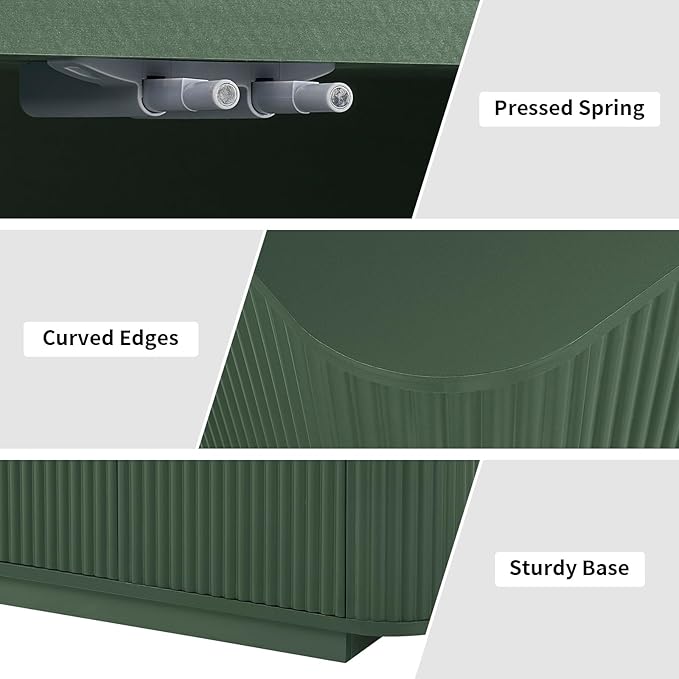 LKTART 64" Buffet Cabinet with Storage, Modern Fluted Accent Sideboard Media Console Credenza with Adjustable Shelves Pressed Spring for Kitchen Living Room,31.5" H (Green)