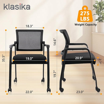 4PK Office Guest Chairs No Wheels | Ergonomic Lumbar Support and Thicked Seats Cushion, Desk Chair with Adjustable Mesh Back for Waiting Room School Church Reception，Black
